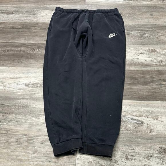 Nike Black White Mens Large Mini Swoosh Club Fleece Tapered Jogger Sweatpants - Picture 1 of 12